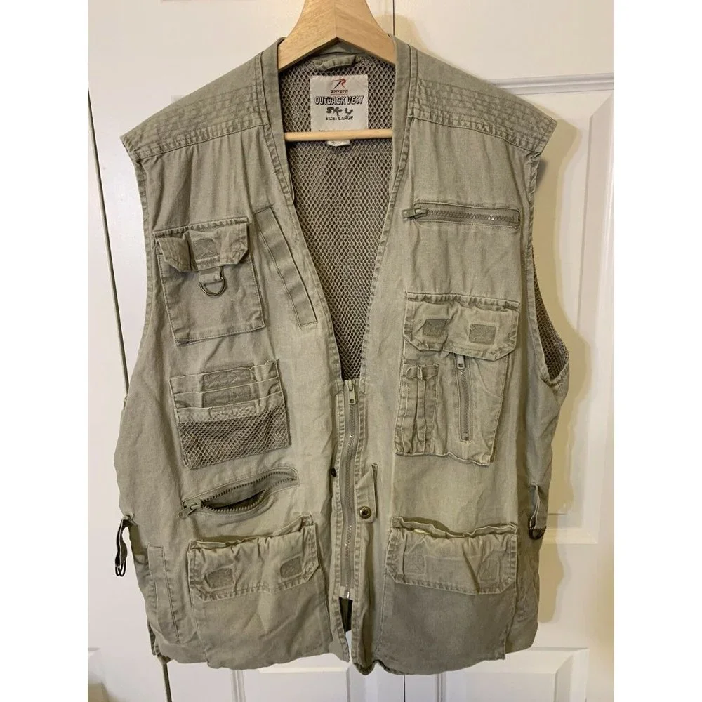Rothco Outback Vest Sz L Travel Photo Photography Pockets Canvas Fishing Hunting